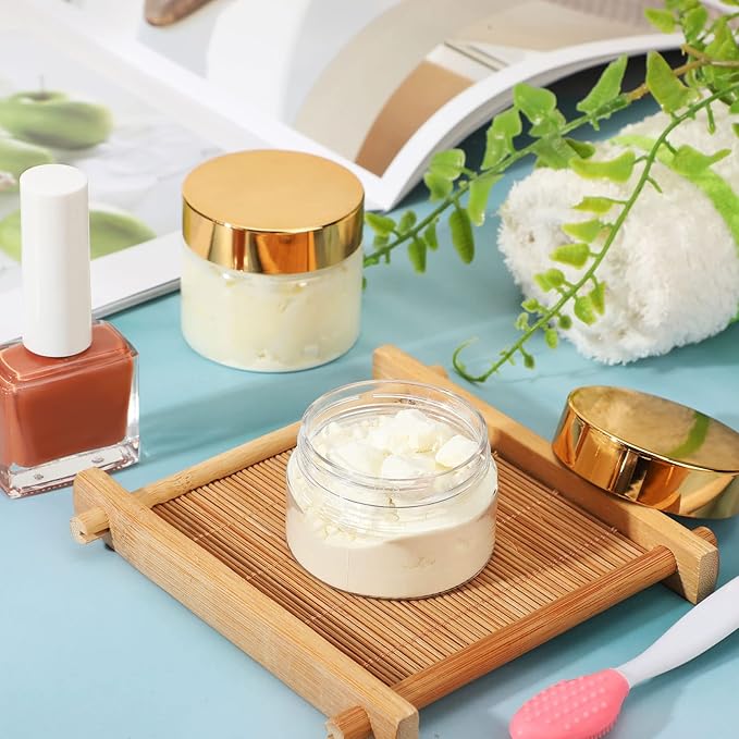 SATINIOR 12 Pack 10 oz Plastic Container Jars with Lids Round Clear Travel Cosmetic Container Slime Jars for Toiletries, Lotion, Cream, Ointments, Makeup, Rhinestone, Samples, Kitchen Storage(Gold)