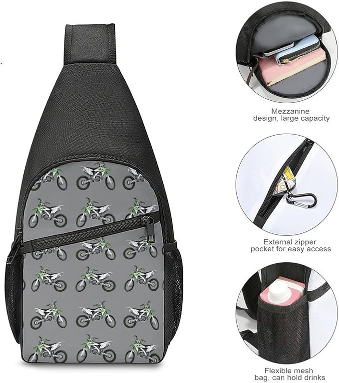 SWEET TANG Sling Bag for Men Women, Comfortable Crossbody Backpack, Motocross Dirt Bike Grey, Anti Theft Sling Shoulder Chest Bag Daypack, Fashion Travel Gym Sack Rucksack