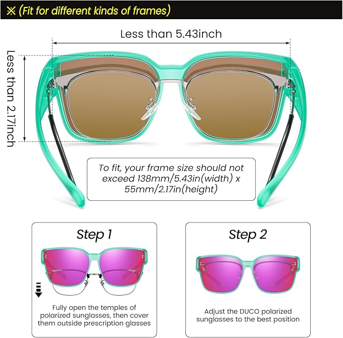 DUCO Fit Over Sunglasses for Men Women Wear Over Glasses Retro Wrap Around Polarized Sun Glasses UV400 Protection DC8981