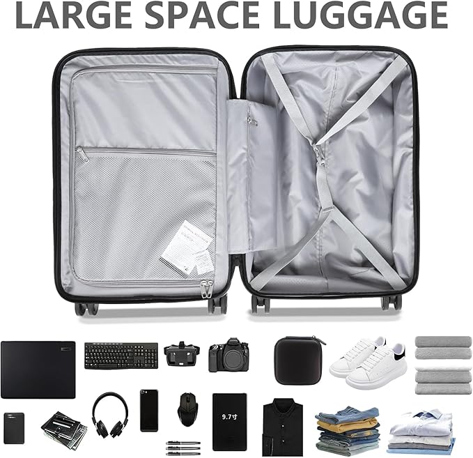 Luggage Sets 2 Piece, Carry On Luggage with Front Pocket & USB Port and 28 Inch Expandable Checked Luggage with Top Opening, Durable PC Hardside Suitcases with Spinner Wheels & TSA Lock, Gray (20/28)