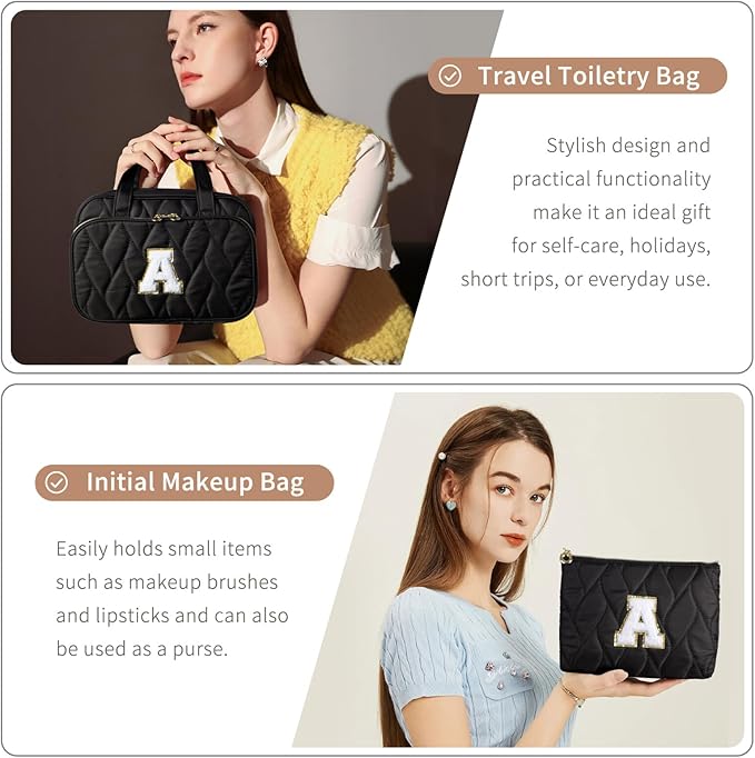 YOOLIFE Kids Toiletry Bag Initial Makeup Bag for Teen Girls - Birthday Gifts for 7 8 9 10 11 12 13 14 15 16 17 18 Year Old Girls, Teen Girl Gifts Trendy Stuff Black - H