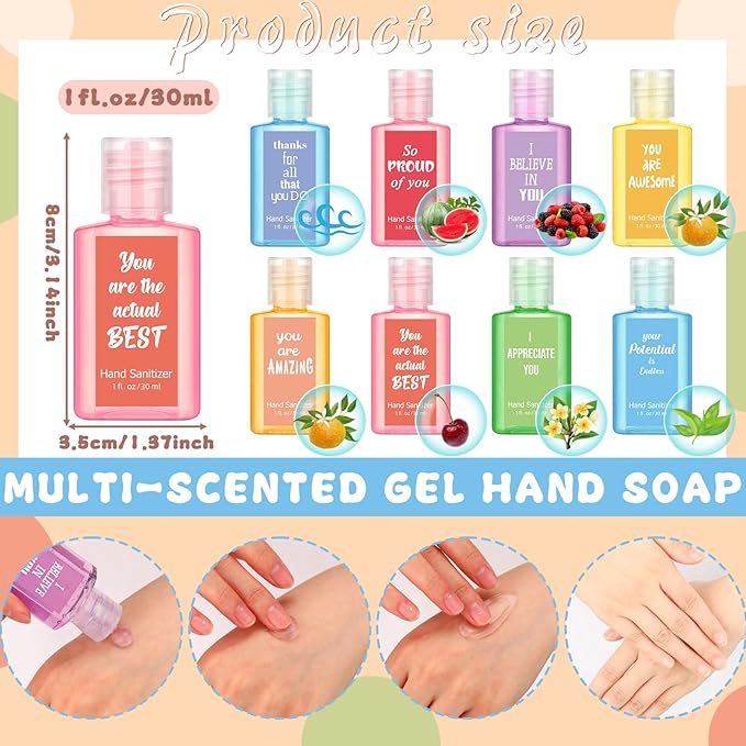 Frienda 24 Pcs Inspirational Hand Sanitizers Bulk Employee Appreciation Gifts Travel Size Scented Hand Sanitizers 1 oz Mint Watermelon Assorted Scents for Women Men Adults Christmas Stocking Stuffers