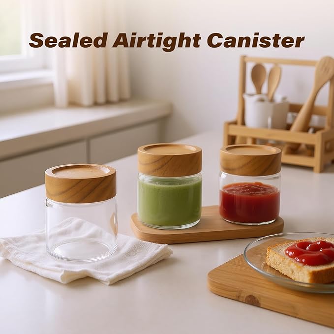 Zoaiirte 2-Pack 6 oz Glass Canisters with Airtight Sealing Lids - Leakproof Food Mason Jars for Meal Prep, Overnight Oats, Salad Dressings, Yogurt & Spice Storage