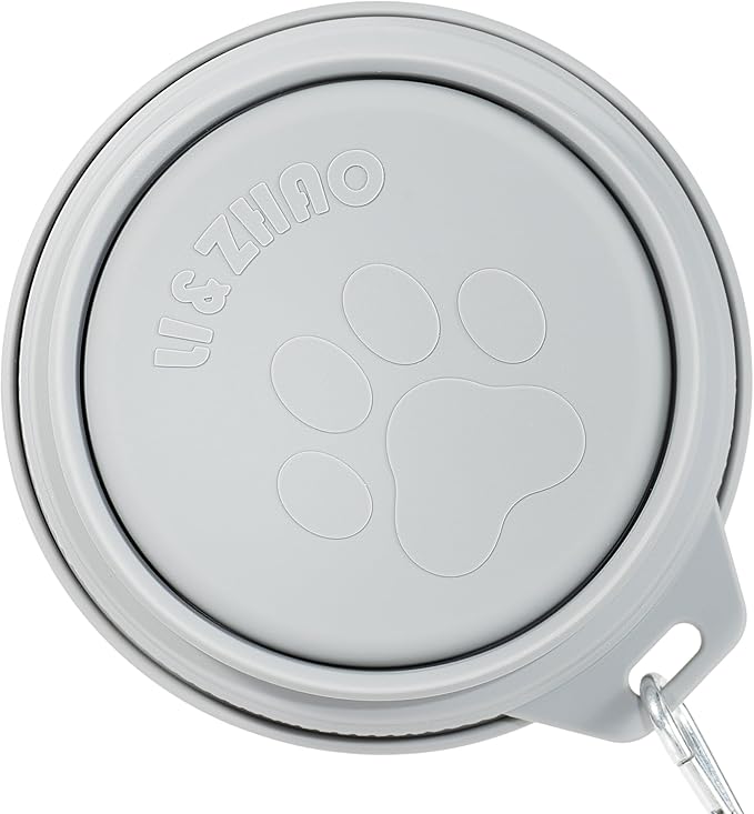 Li&Zhao Collapsible Dog Bowls - Silicone Travel Dog Bowl with Cover Lids Portable Expandable Pet Bowls Portable Water Bow for Cats Feeding Traveling Camping Hiking Walking(Gray)