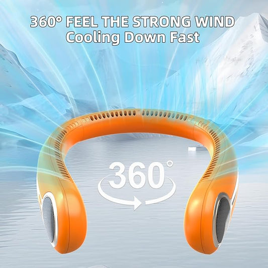 Portable Neck Fan,Hands Free Personal Wearable Bladeless Fan,6000mAh USB Rechargeable,360° Cooling,LED Display,4-Speeds,Birthday Gifts for Men Women Dad Mom,Stocking Stuffers Christmas Gifts (Orange)
