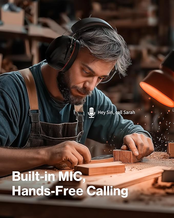 Gel Cushions Ear Muffs, Bluetooth 5.4 Hearing Protection Headphones with 1200mAh Battery, 120H Working Time, 30dB SNR, Larger Buttons for Easy Operation, Superior Stereo Sound Quality