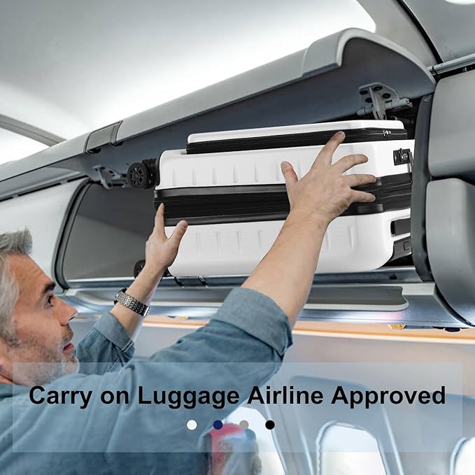 Expandable Carry On Luggage Airline Approved, 20 Inch Lightweight ABS+PC Hard Shell Suitcases with Front Pocket, Spinner Wheels, TSA Lock (White, 1PC)