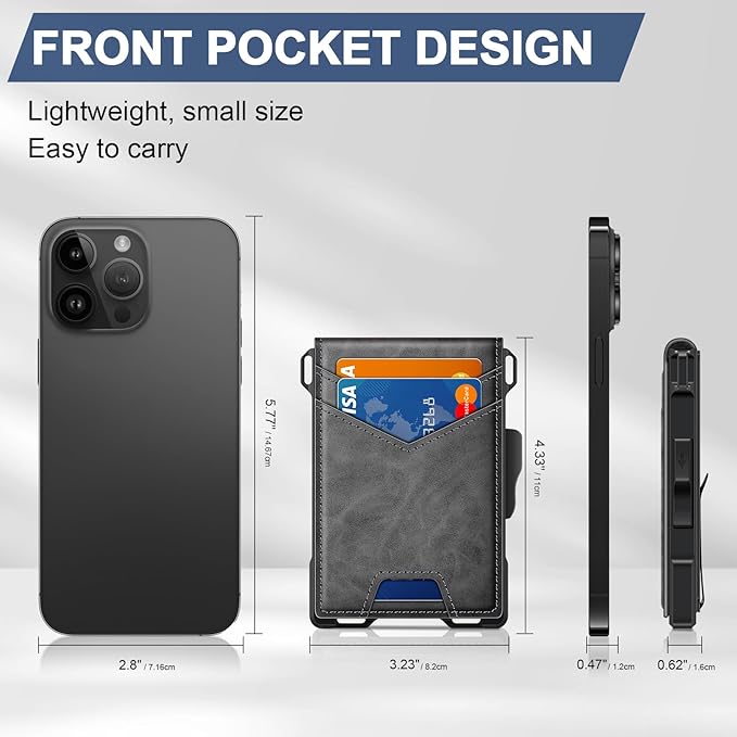 Wallet for Men, Minimalist Slim Mens Wallet with Money Clip, RFID Blocking Smart Pop Up Card Wallet with ID Window, Compact Bifold Wallet,Metal Aluminum Credit Card Holder