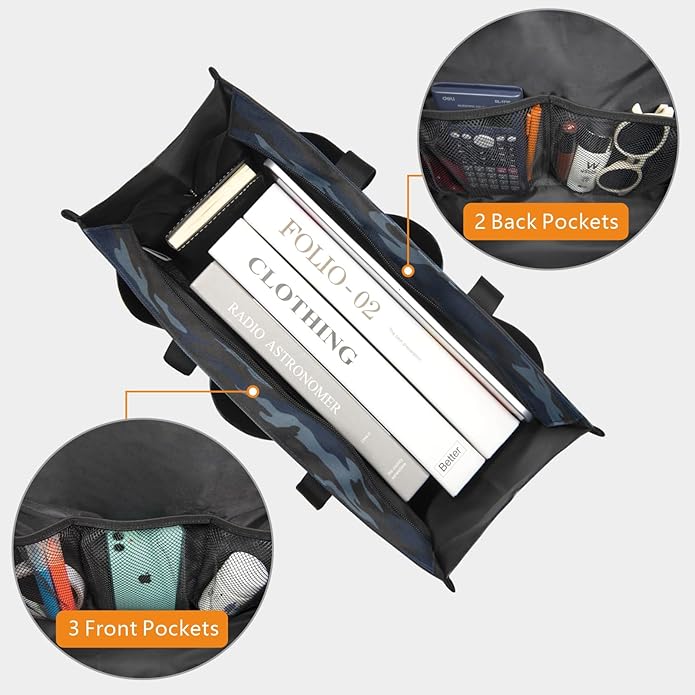 TOPDesign Utility Water Resistant Tote Bag with 13 Pockets, Top Zipper Closure & Thick Bottom Support, for Working Women