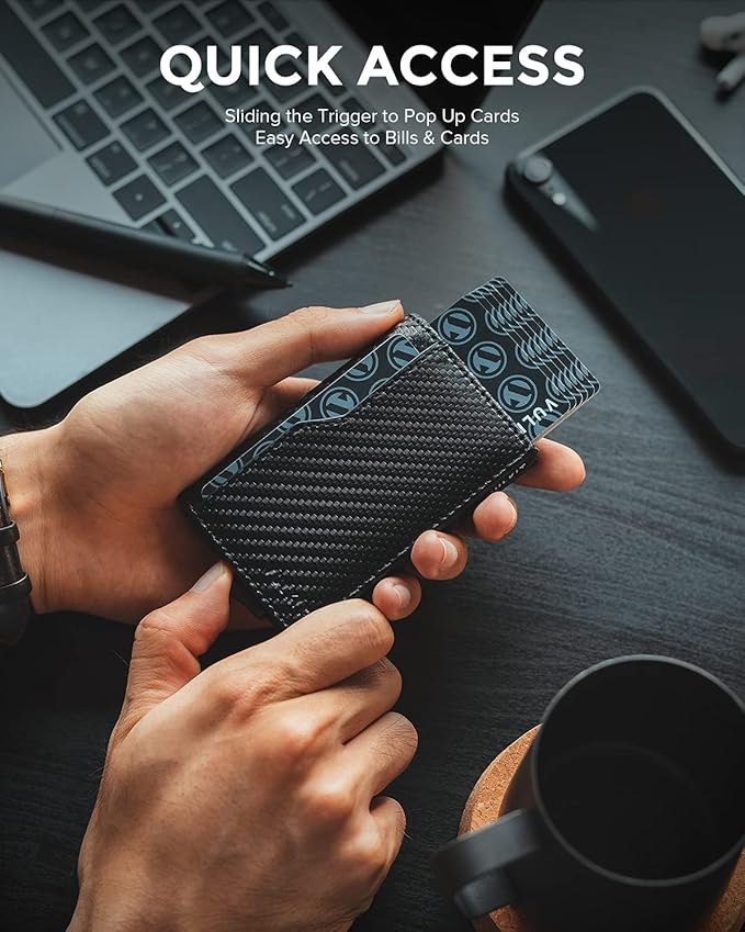 VULKIT Card Holder Wallet with Double ID Windows RFID Blocking Pop Up Wallet Minimalist Design for 12 Cards