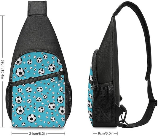 SWEET TANG Men's Crossbody Bags, Casual Daypacks Soccer Blue for Cycling and Travel, Fashion Sling Shoulder Backpack Square Rucksack with Small Pocket for Key Purse