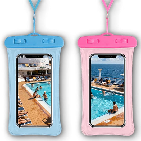 2 Pack Waterproof Phone Pouch, Waterproof Phone Case，Compatible with iPhone 17 16 15 14 13 Pro Max, IPX8 Cellphone Dry Bag Beach Cruise Ship Essentials 8.3"(Blue+Pink)