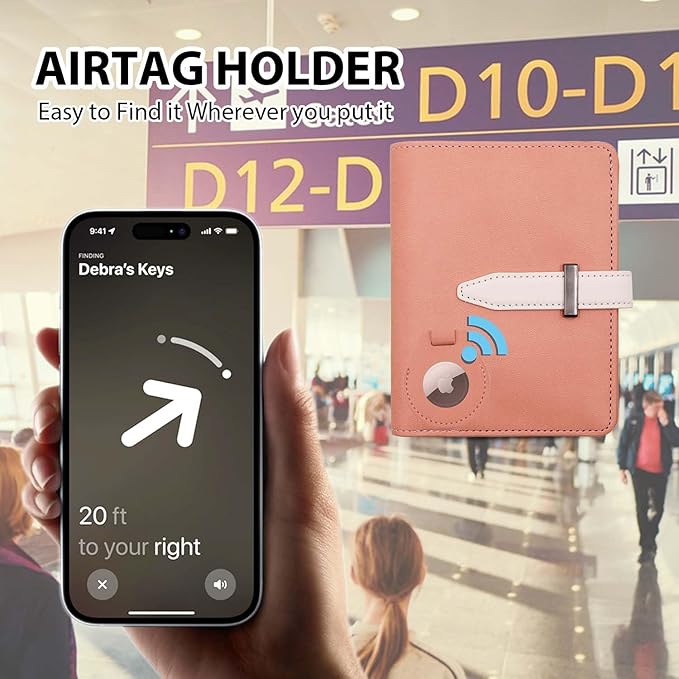 Passport Holder with Airtag for Women/Men,Airtag Passport Wallet for Travel,Cute Passport Holder Rfid Blocking,Travel Wallet for Cards Passport Cover Case (Pink1)