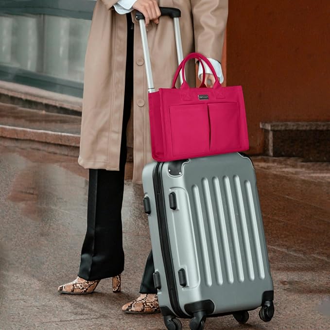 TOPDesign Heavy-Duty Canvas Tote Bag for Women, Adjustable Crossbody/Shoulder Handbag with 9 Pockets, Everything Tote