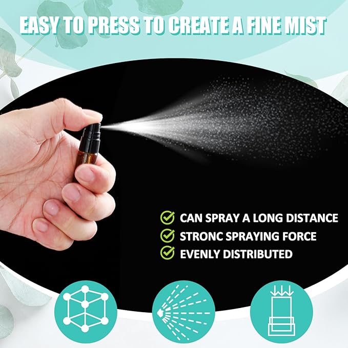 Zhehao 50 Pcs Mini Spray Bottles 5 ml Clear Glass Perfume Bottles Refillable Fine Mist Perfume Atomizer Portable Empty Sample Containers for Cleaning, Essential Oils, Travel (Amber)