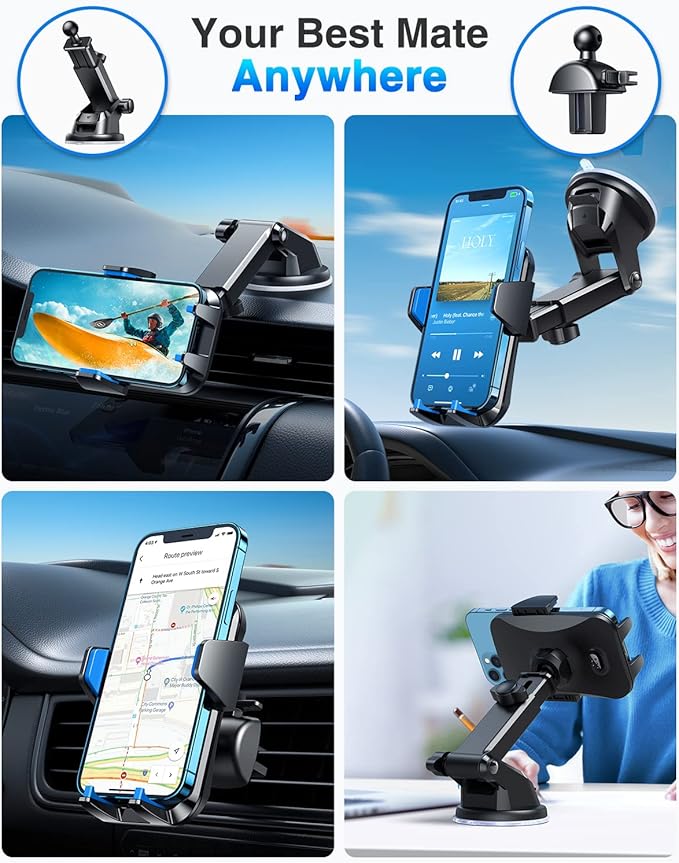 VANMASS【85+LBS Strongest Suction & Military-Grade Ultimate Car Phone Mount【Patent & Safety Certs】 Cell Phone Holder Truck for Dashboard Windshield Vent for iPhone 17 Pro Max 16 15 Desk Mounts, Blue