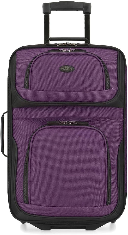 U.S. Traveler Rio Lightweight Softside Rolling Carry-on Suitcase, 2-Wheel Single, Purple