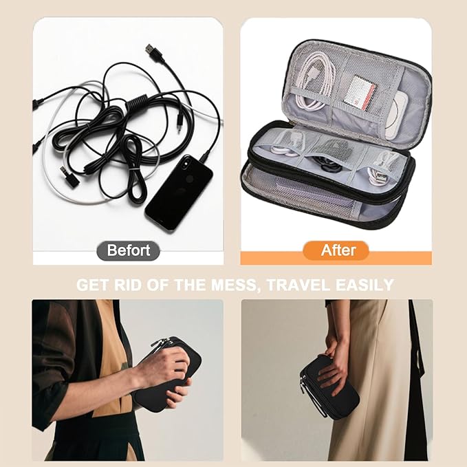 Electronics Organizer Travel Case for Women Men, Cable Organizer Bag Electronics Tech Accessories for Power Bank, SD Card, Cables, Phone