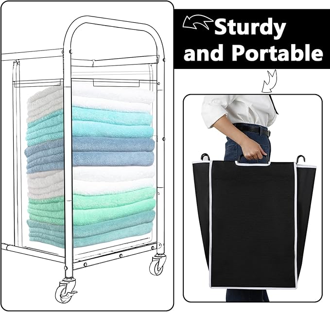 Bonuci 3 Pcs Laundry Sorter Replacement Bags Hamper Cart Removable Replacement Laundry Storage Organizer Bag Hamper Liner, No Hooks 14.76 x 8.66 x 21.65 Inch (Black)