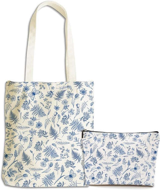 Flower Plant Lover Gifts for Women Canvas Tote Bag with Makeup Bag Cosmetic Bags Grocery Bags for Shopping Christmas