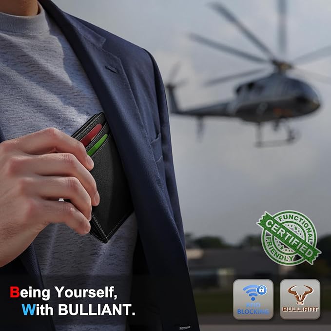 BULLIANT Men Wallet,Slim Leather Wallet Money Clip Magnetic Closure Simplifed Bill Folder 10Cards RFID Blocking 4.3"×3"