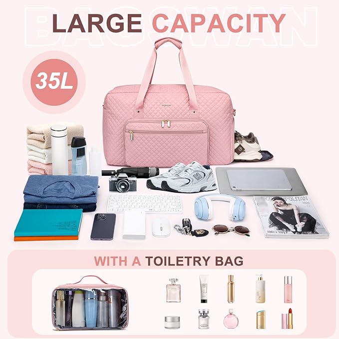 Large Weekender Travel Duffle Bag - With Shoe Compartment Weekender Bags for Womens Carry on Overnight Bag with Toiletry Bag Gym Duffel Bags with Wet Pocket Hospital Bags for Women Labor and Delivery