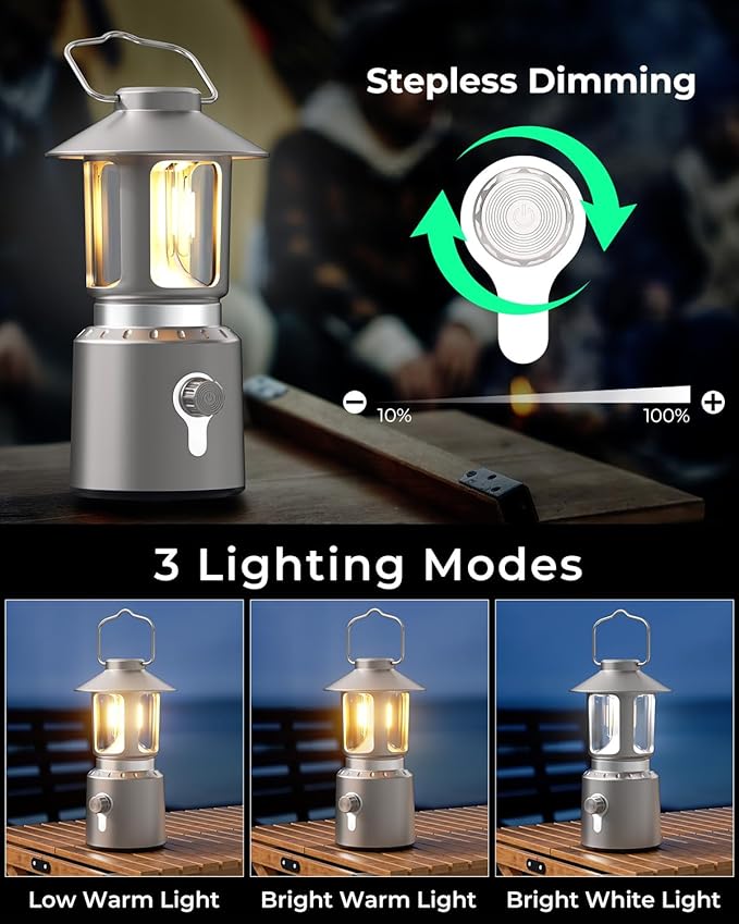 Camping Lantern Rechargeable, Telescopic Camping Light, Waterproof Retro Emergency Lights, Electric Lanterns for Power Outages, Vintage Hurricane Lamp for Tent Outdoor Patio RV Fishing