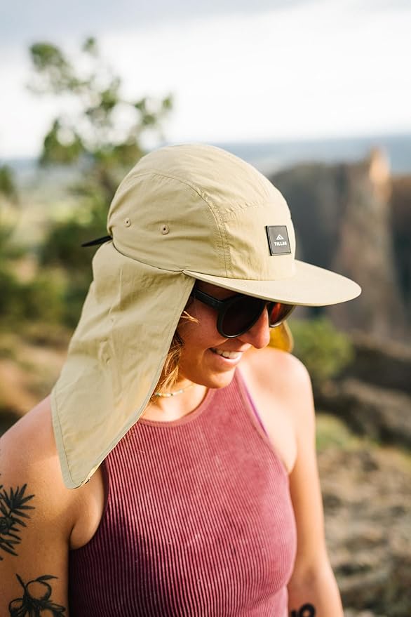 Tillak Chamisa Sun Hat, Lightweight Nylon 5 Panel Cap with Hide-able Neck Shade and Spring Cord