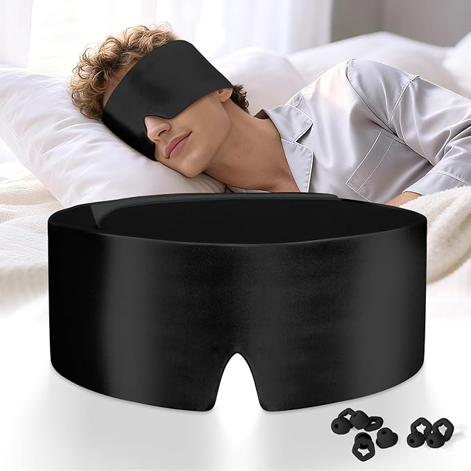 Sleep Mask for Adult Blackout: Reversible Dual-Sided Eye Mask with Adjustable Band - Soft Cotton and Silky Cooling Blindfold for Women Men Travel Nap Meditation （Black）