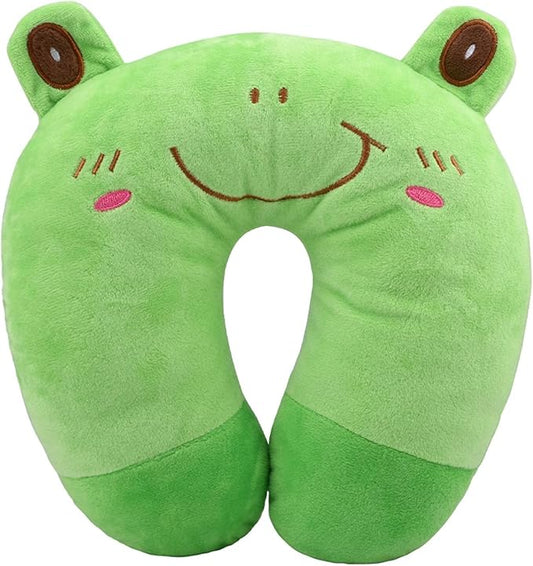 EKDJKK Travel Pillow for Kids, Cute Animal Neck Pillow Support U Shaped Cushion Plush Soft Rest Reading Pillow Sleeping Pillow for Airplane Train Car (Frog)
