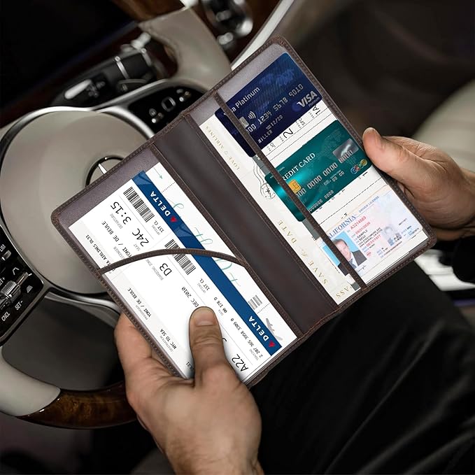 Polare Vintage Full Grain Leather Car Registration and Insurance Card Holder, Vehicle Glove Box Organizer Car Essentials RFID Wallet Case for Driver License, Cards & Documents