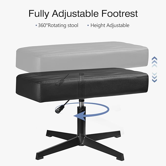 VECELO Under Desk Footrest, PU Ergonomic Foot Rest with Comfort Padding, Height Adjustable for Relieving Leg Pain, Stiffness, Black