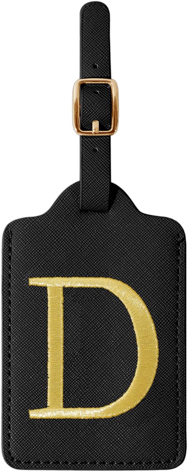 Personalized Initial Luggage Tags for Suitcase TSA Approved, Black Leather Cute Luggage Tag with Privacy Cover Name Card, Embroidered Custom Luggage Tags Travel Backpack Tags Gifts for Women Kids(D)