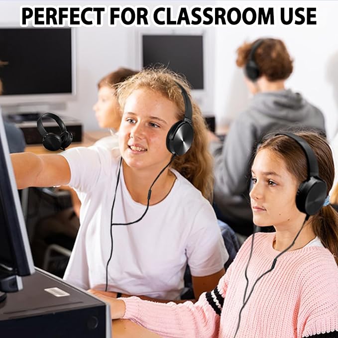 Bulk Headphones with Microphone 10 Pack for Classroom Kids, Wholesale Heavy Duty Wire Headsets with Mic Class Set for School Students Teen Children(HY450, Black)