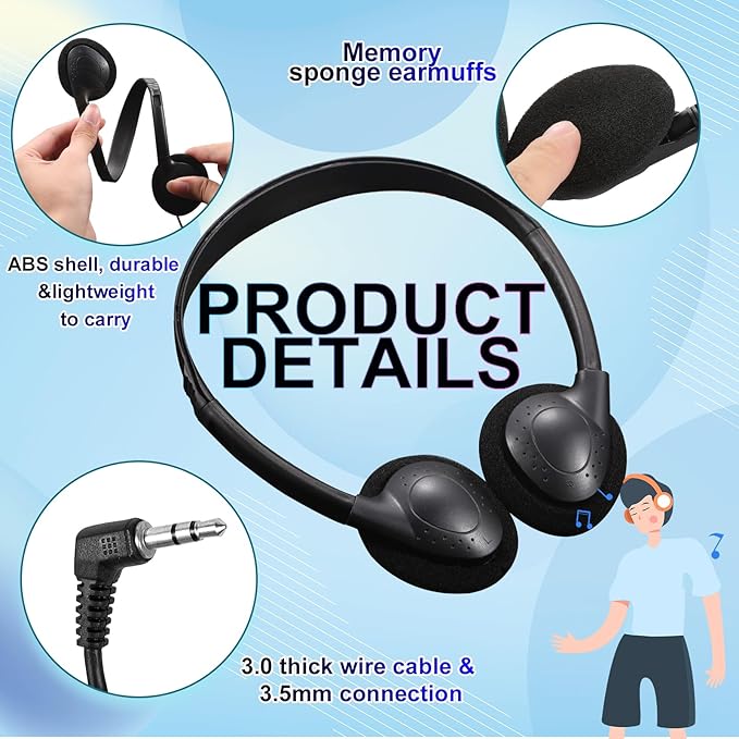 CN-Outlet Classroom Headphones Bulk 10 Pack for School,Libraries,Students,Adult, Individually Bagged Wholesale Disposable Headphones Classroom Earphones(Black) (Black, 10 Pack)