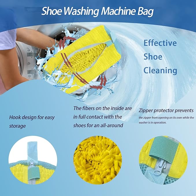 Shoe Washing Machine Bag,Laundry Shoe Bag for Sneaker,Tennis Shoes,Washer and Dryer,Reusable Cleaning Bag for Sock, Delicates,Gym Shoes (Yellow 2pcs)