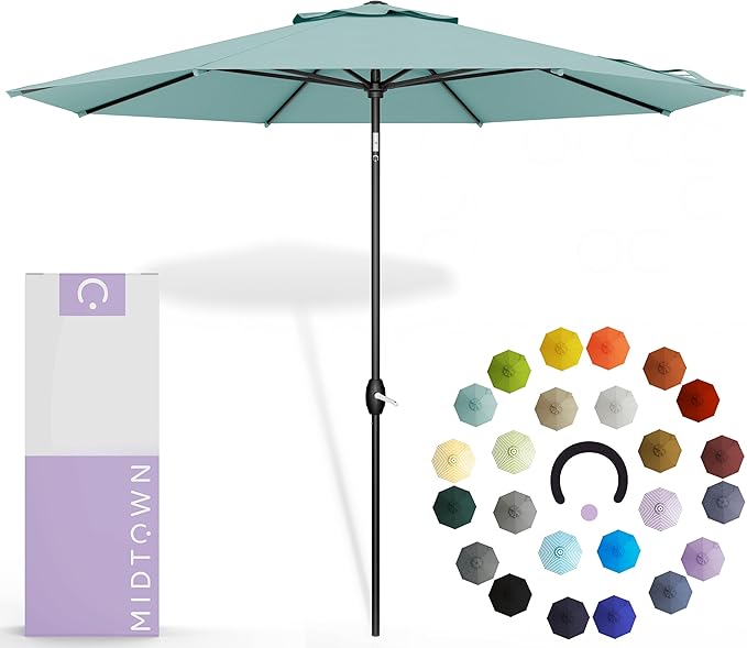 Midtown Umbrellas 10-Year-No-Fade - 6 Ft - UV Proof Aqua Polyester Fabric - Umbrella Outdoor Patio, Auto-Tilt Aluminum Frame Large Patio Umbrella for Garden, Pool & Deck - Black Pole