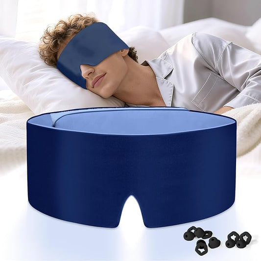 Sleep Mask for Men Blackout: Reversible Dual-Sided Eye Mask with Adjustable Band - Soft Cotton and Silky Cooling Blindfold for Women Travel Nap Meditation （Navy）