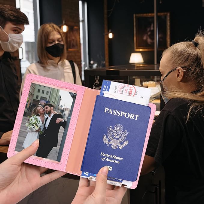 Turquoise & Pink Passport Holder, Cruise Essentials Passport Wallet Cover Case for Family Women Men, Travel Must Haves Passports Book Protector