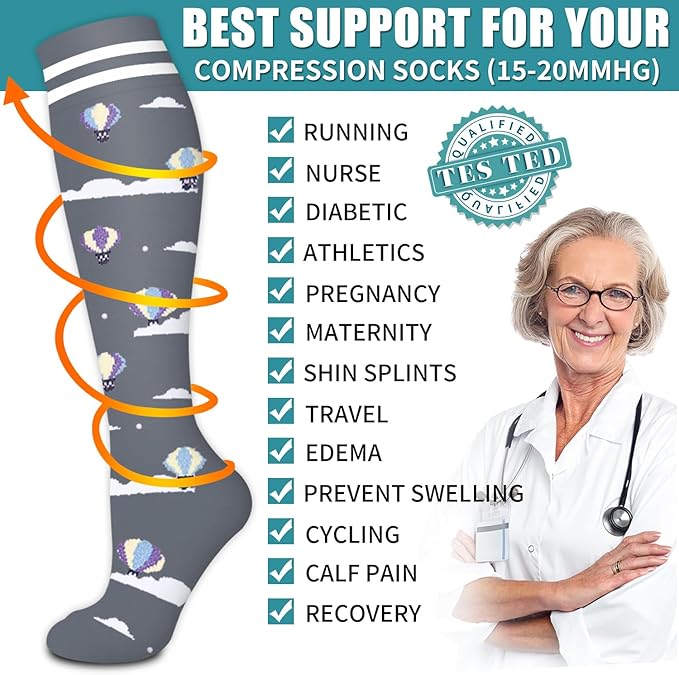 Laite Hebe Compression Socks for Women & Men Circulation(6 pairs)-Graduated Supports Socks for Running, Athletic Sports