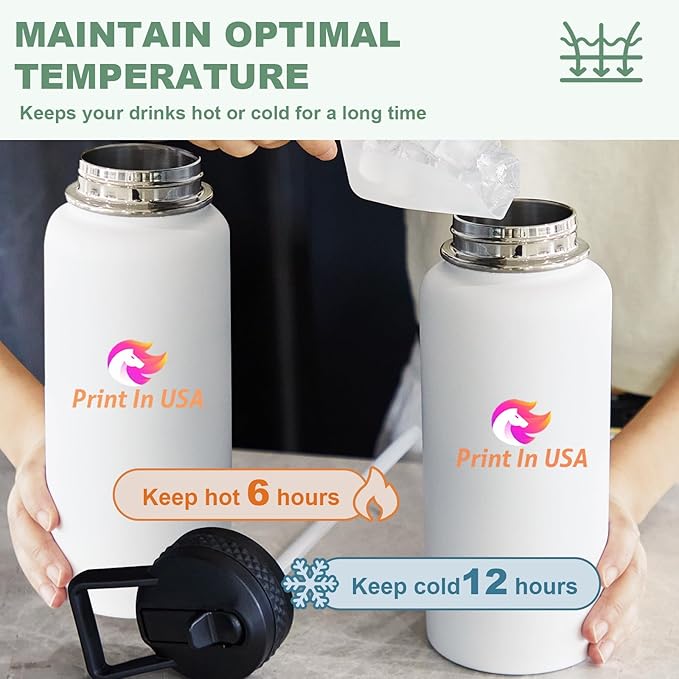 Personalized Custom Print in USA Water Bottle 100Pcs 32oz Stainless Steel Double Wall Coffee Cup with Lid & Straw Insulated Tumbler with Colorful Text Logo Photo