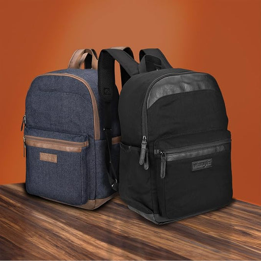 Wrangler Powell Backpack for Travel Classic Logo Water Resistant Casual Daypack for Travel with Padded Laptop Notebook Sleeve (Black)