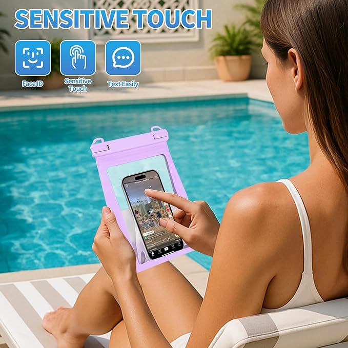 Large Floating Waterproof Phone Pouch, Cell Phone Dry Bag for iPhone 16 15 14 13 Pro Max Galaxy Google All Phones, IPX8 Waterproof Bag for Beach Vacation Purple