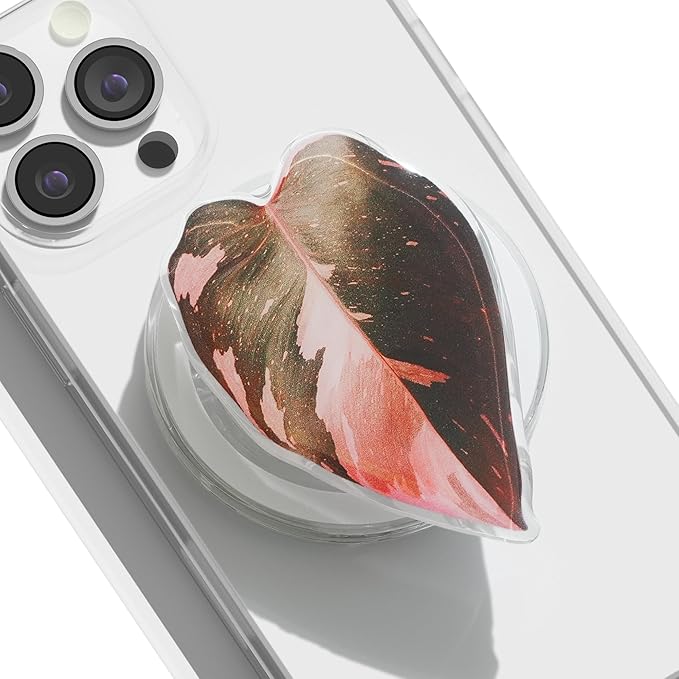 OnTheGrip Compatible with Magsafe Magnetic Cute Acrylic Tropical Leaf Design Collapsible Mobile Phone Grip Stand Holder for Smartphone Tablet Cell Phone Accessory (Pink Princess)