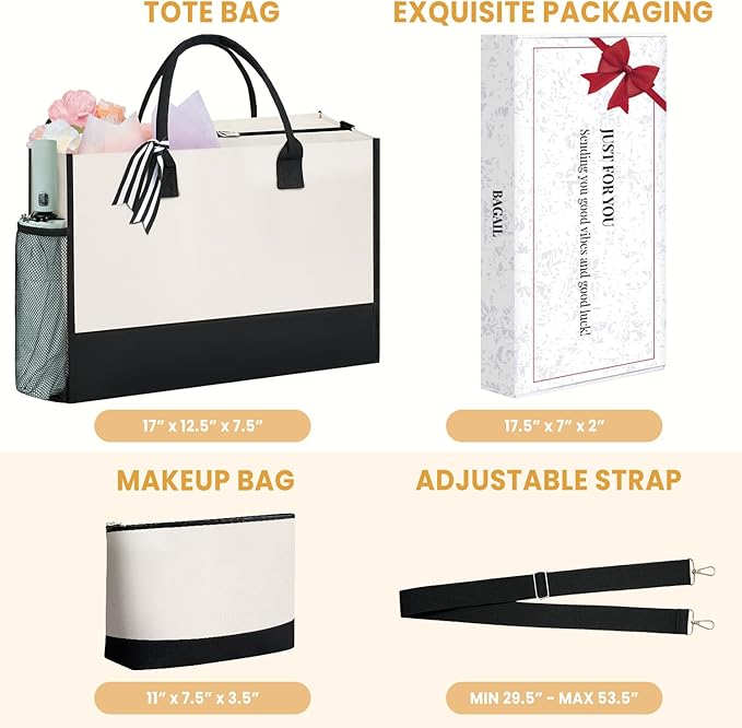 BAGAIL Initial Tote Bag, Personalized Birthday Gifts for Women, Teacher, Friends, Mom, Wedding, Monogrammed Beach Bag