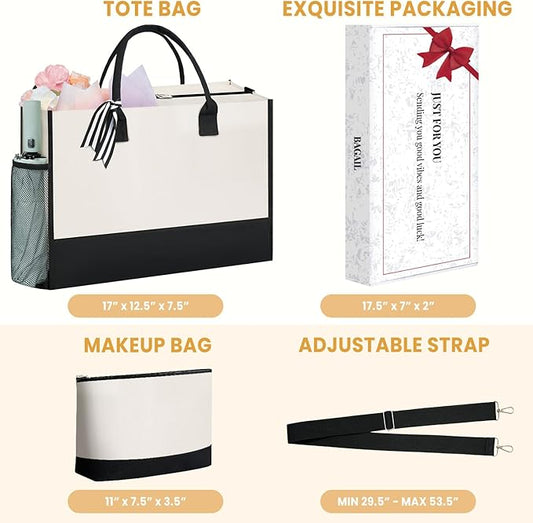 BAGAIL Initial Tote Bag, Personalized Birthday Gifts for Women, Teacher, Friends, Mom, Wedding, Monogrammed Beach Bag