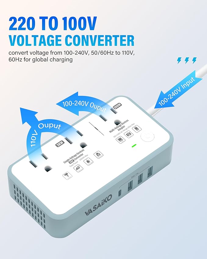 220V to 110V Voltage Converter US to Europe, 2000W Max International Power Converter with 4 USB Charging, Power Converter for European with Travel Plug Adapter
