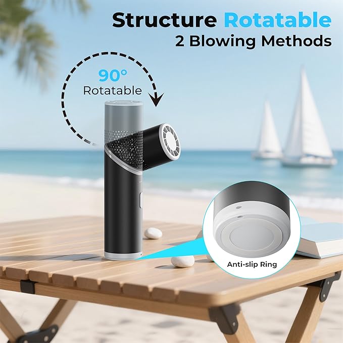 COMLIFE Portable Handheld Turbo Fan with Rotatable Head, 22H Run Time, 14000RPM High Speed Motor, 3 Speeds & Metal Tube Body, Mini Yet Powerful Pocket Rechargeable for Travel Outdoor Beach-Black