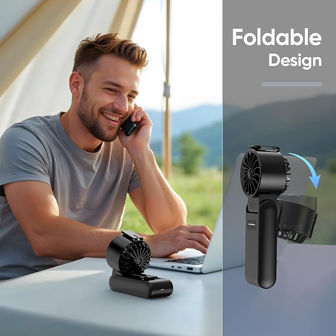 Portable Handheld Turbo Fan, 5000mAh Battery Operated, Max 26 Hrs Run, 132000 RPM High Power Motor, 3 IN 1 Rechargeable Fan with Belt Clip for Travel, Working, Outdoor, Indoor, Gift for Men