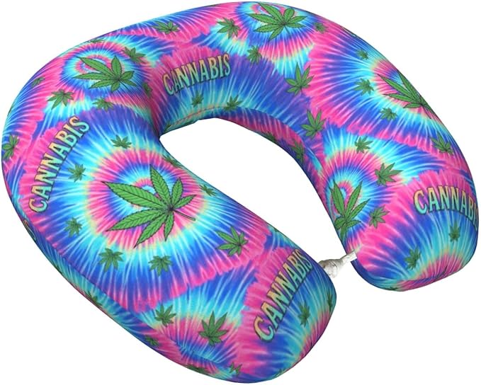 Neck Pillow Memory Foam Travel Pillows Comfortable for Airplane Flight Car Travel Office Nap and Sleeping, Funny Cushion for Head Shoulder Colorful Weedleaf Leaf